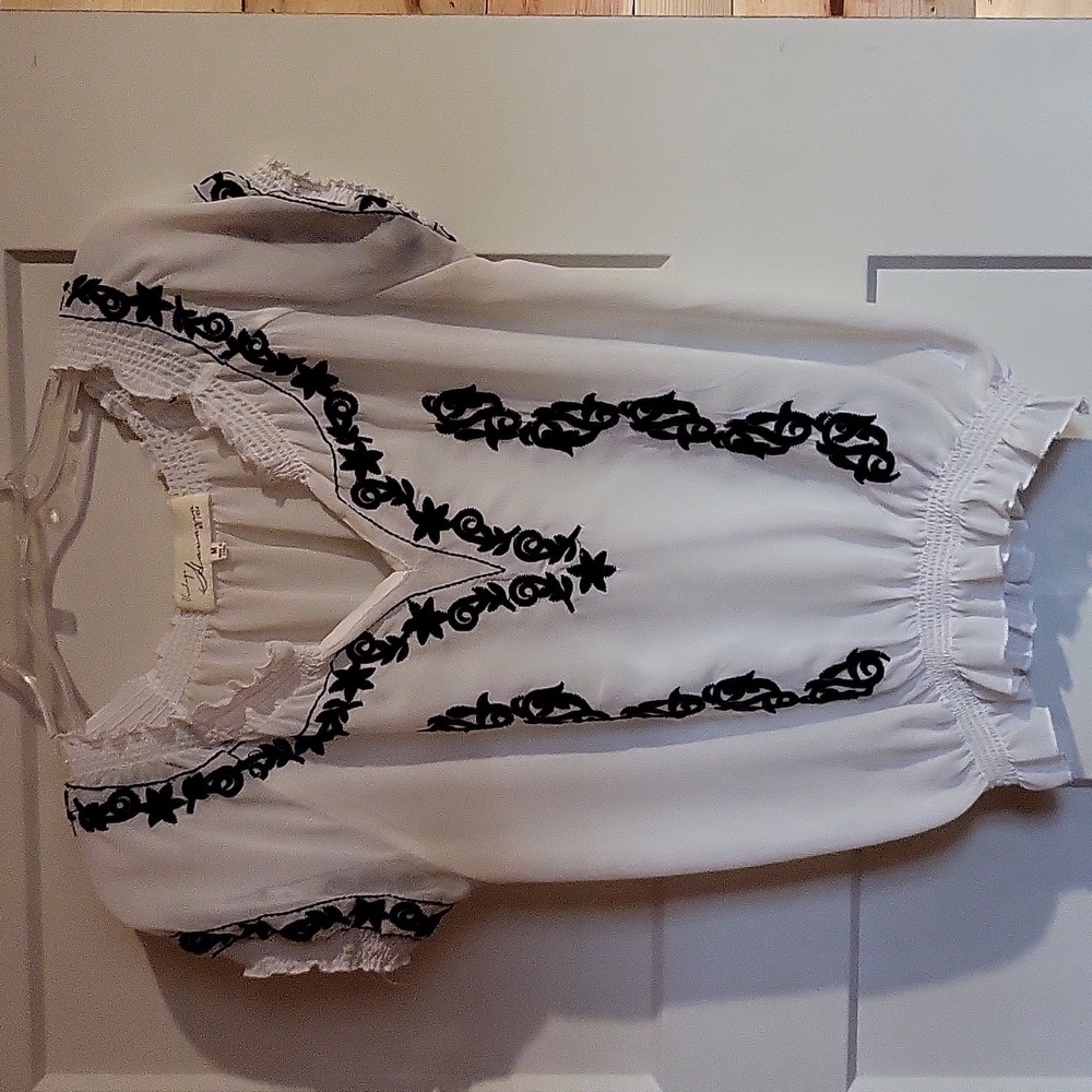 Black and White Embroidered Blouse